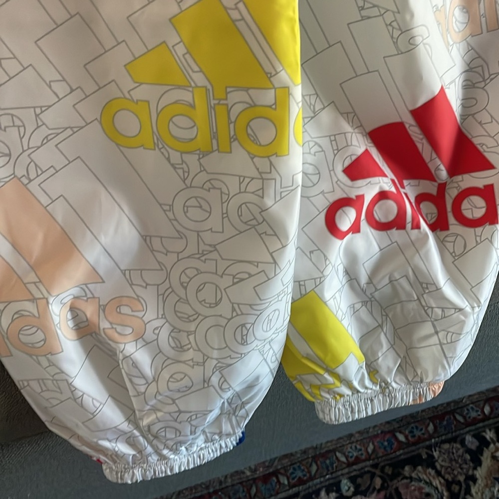 adidas White Track Pants with Multicolor Logos - Picture 5 of 5